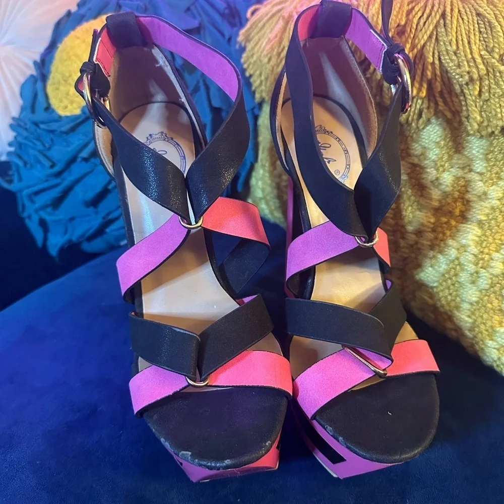 Funky Platform Party Shoes Sz 8 - Picture 2 of 8